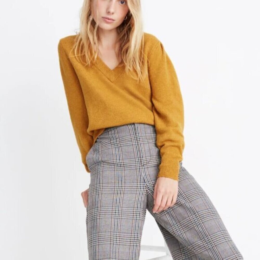 Madewell V-Neck Sweater Coziest Yarn Heather Mustard Saffron Golden‎ Yellow XS